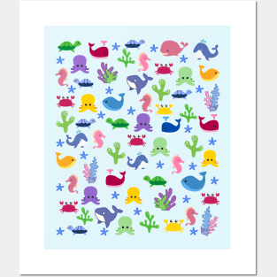 Sea Animal Face Mask, Under The Sea Face Mask, Whale, Turtle, Seahorse. Posters and Art